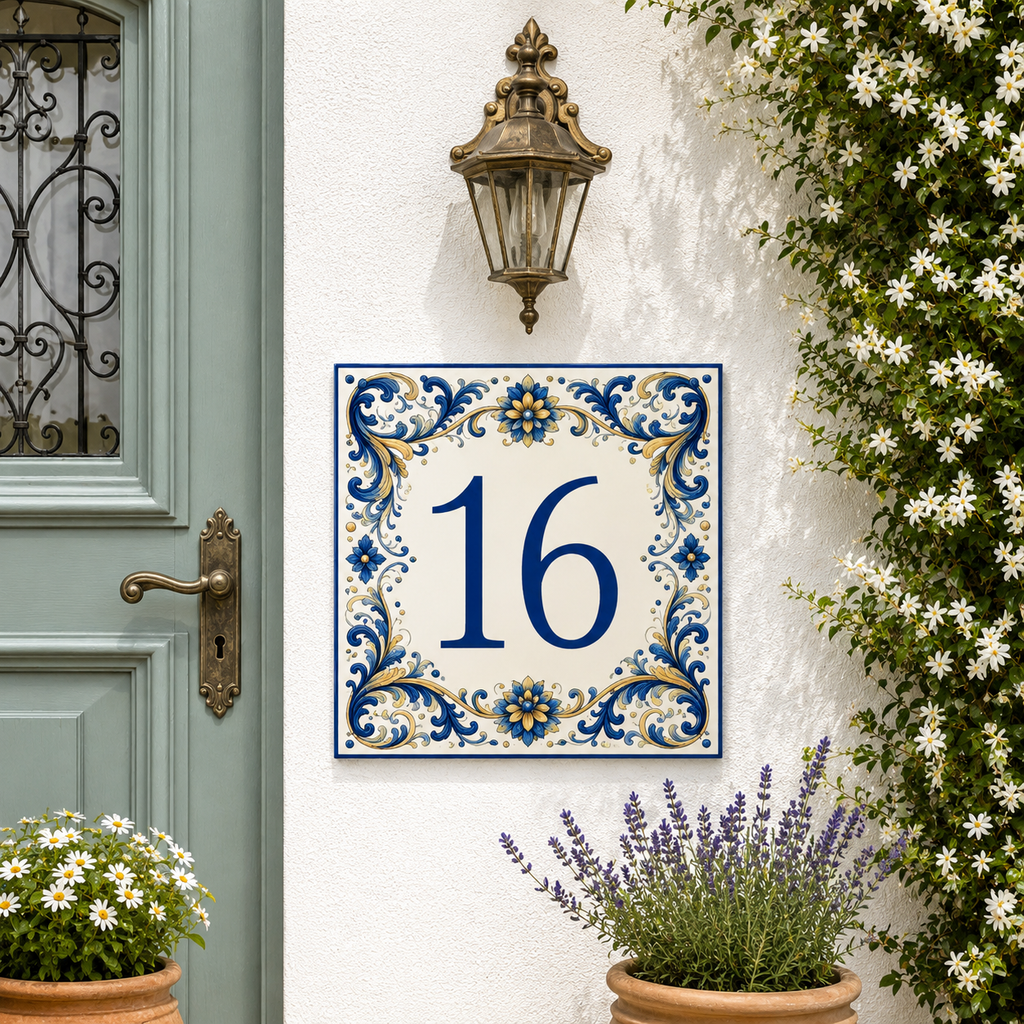 Numero Civico Personalizzato in Ceramica 15x15 cm – Targa Casa in ceramica – Handmade Italy  P18