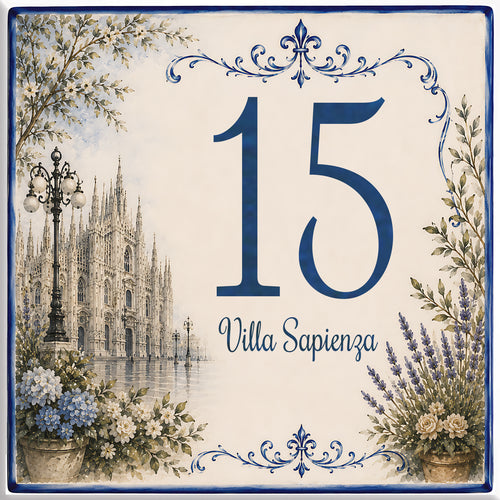 Numero Civico Personalizzato Duomo di Milano 15x15 cm – Targa Casa in ceramica – Handmade Italy  P41