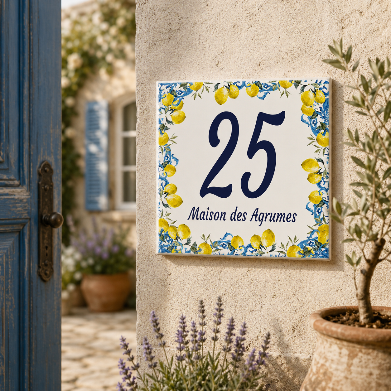 Numero Civico Personalizzato in Ceramica 15x15 cm – Targa Casa in ceramica – Handmade Italy  P35
