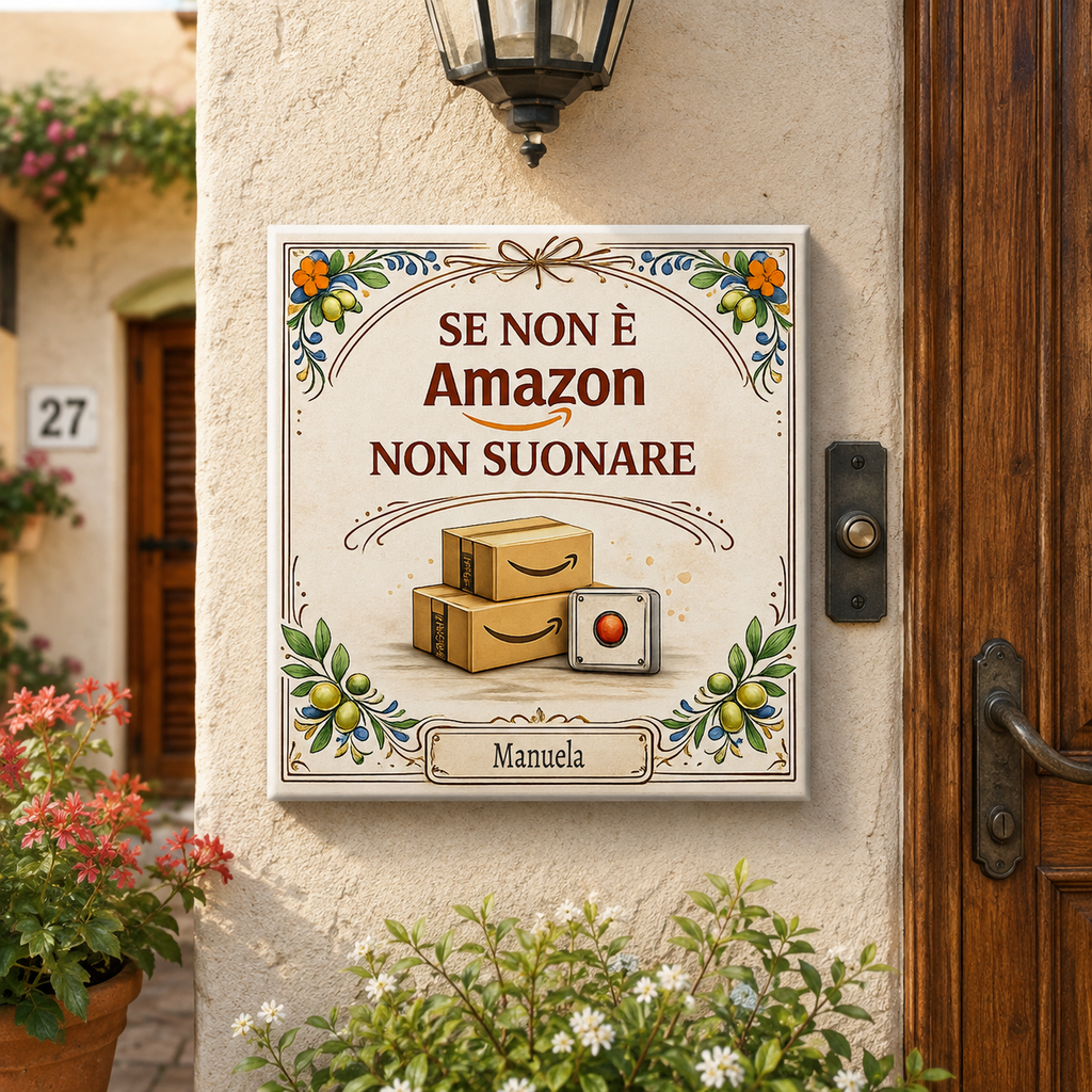 Mattonella Decorativa Divertente “Se Non È Amazon Non Suonare” – Personalizzata con Nome P4