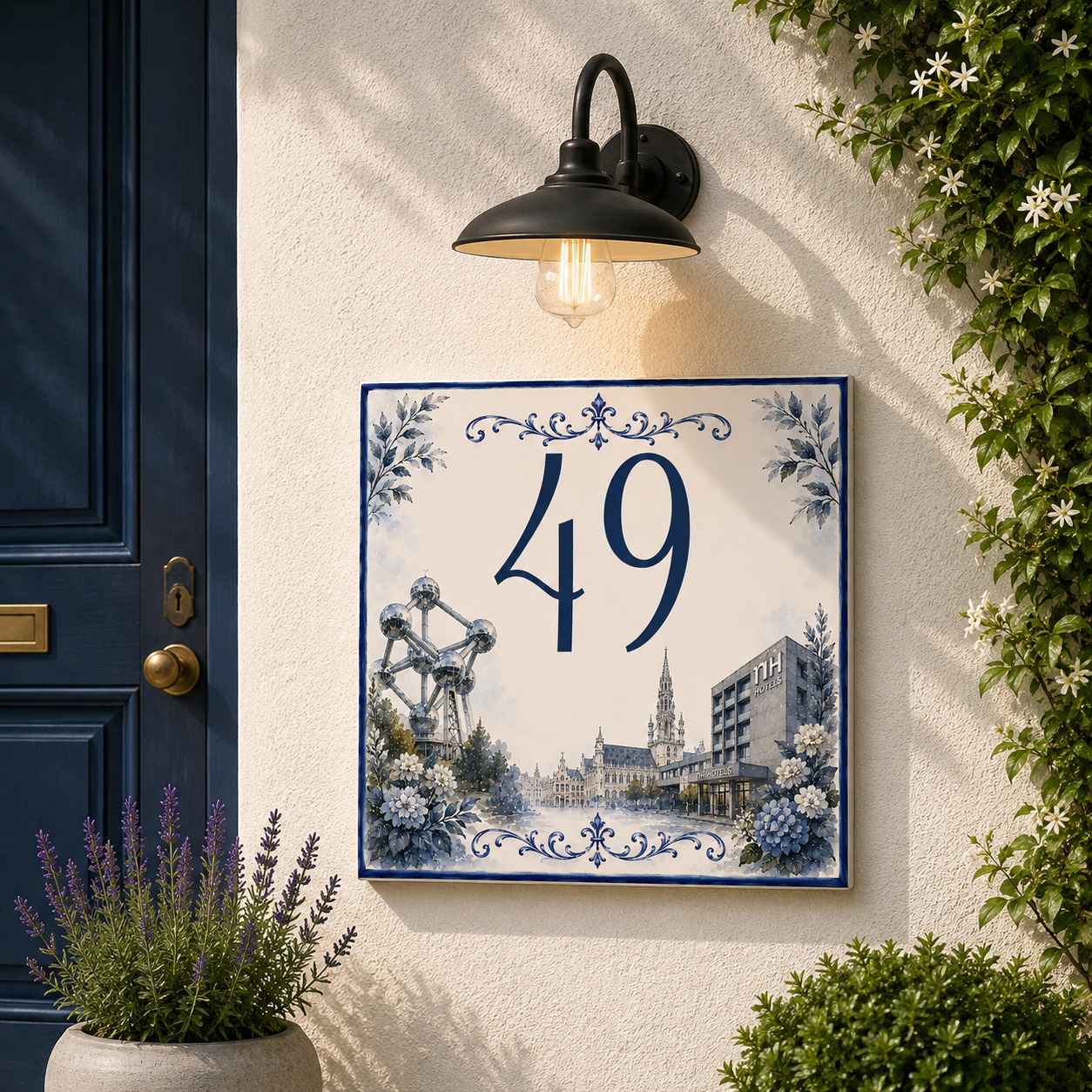 Numero Civico Personalizzato bruxelles Atomium Nh Hotels 15x15 cm – Targa Casa in ceramica – Handmade Italy  P45