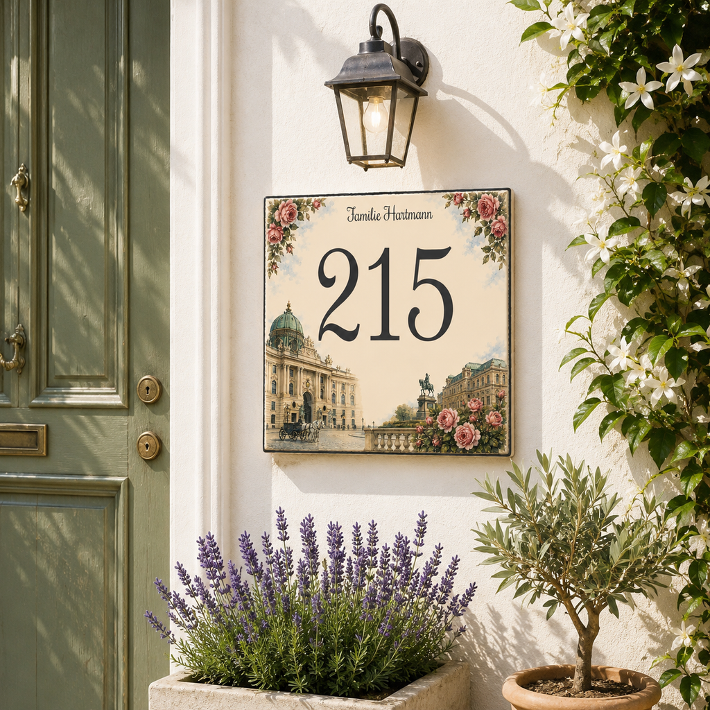 Numero Civico Personalizzato Vienna 15x15 cm – Targa Casa in ceramica – Handmade Italy  P59