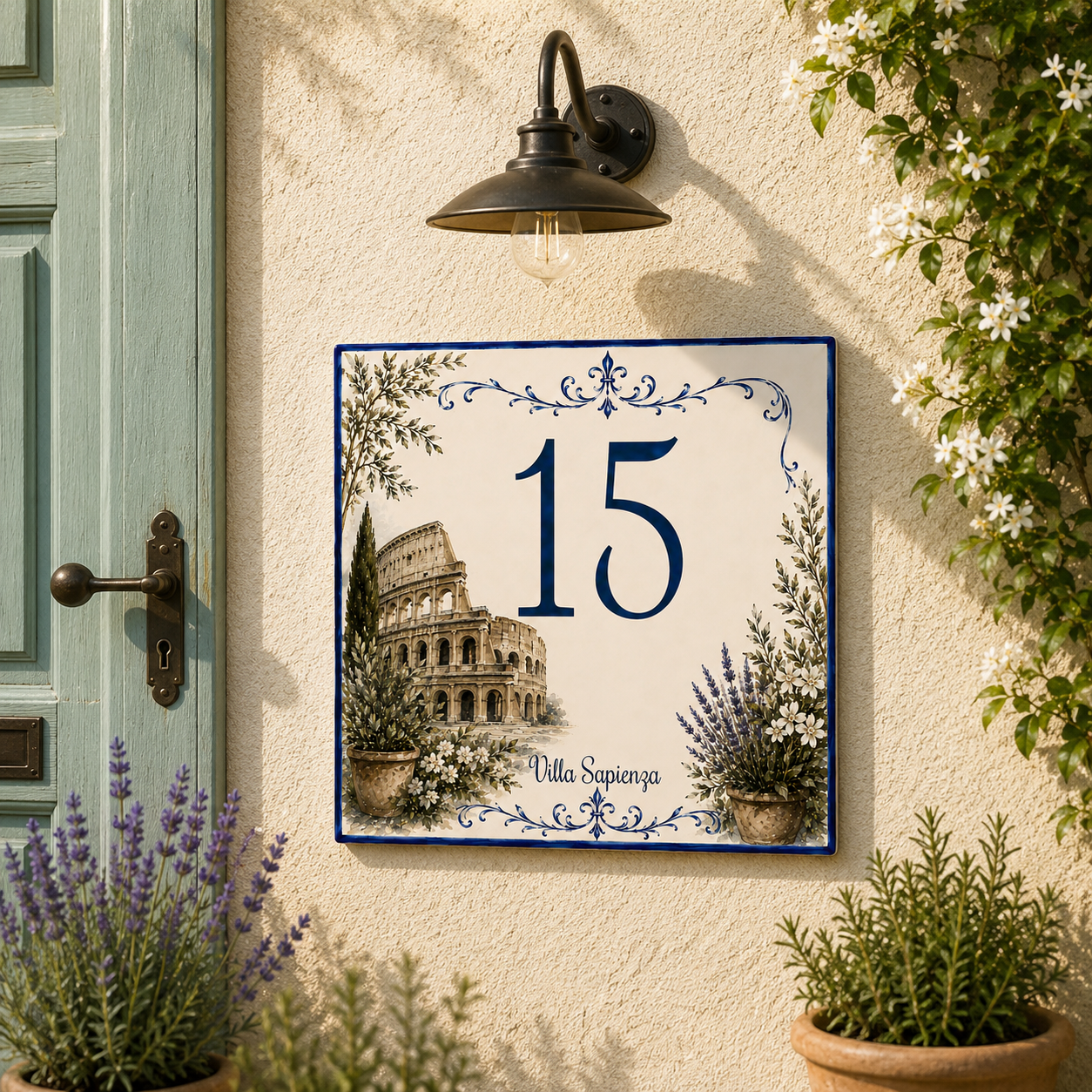 Numero Civico Personalizzato Roma Colosseo 15x15 cm – Targa Casa in ceramica – Handmade Italy  P42