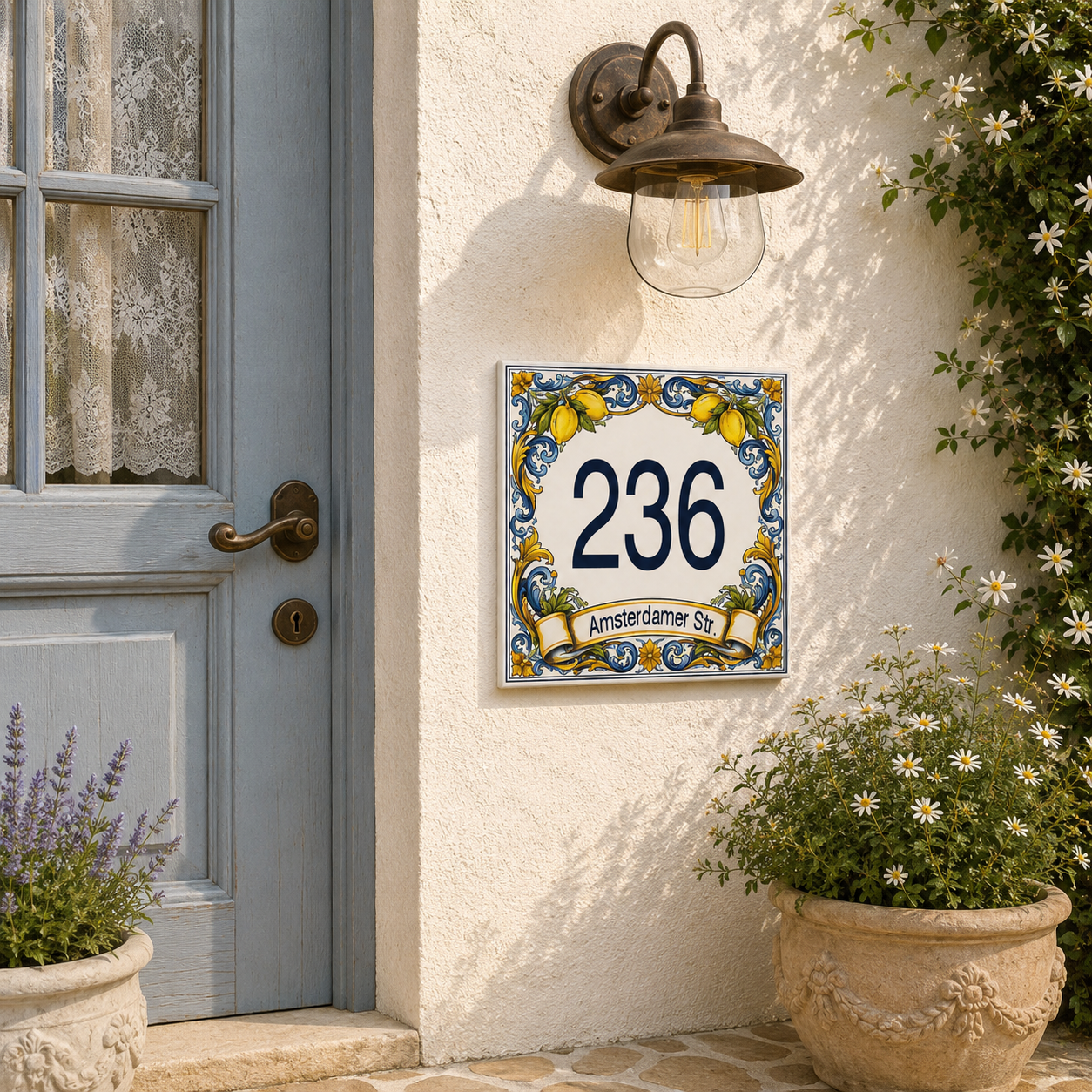 Numero Civico Personalizzato in Ceramica 15x15 cm – Targa Casa in ceramica – Handmade Italy  P6