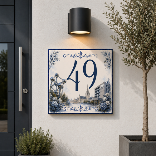 Numero Civico Personalizzato bruxelles Atomium Nh Hotels 15x15 cm – Targa Casa in ceramica – Handmade Italy  P45