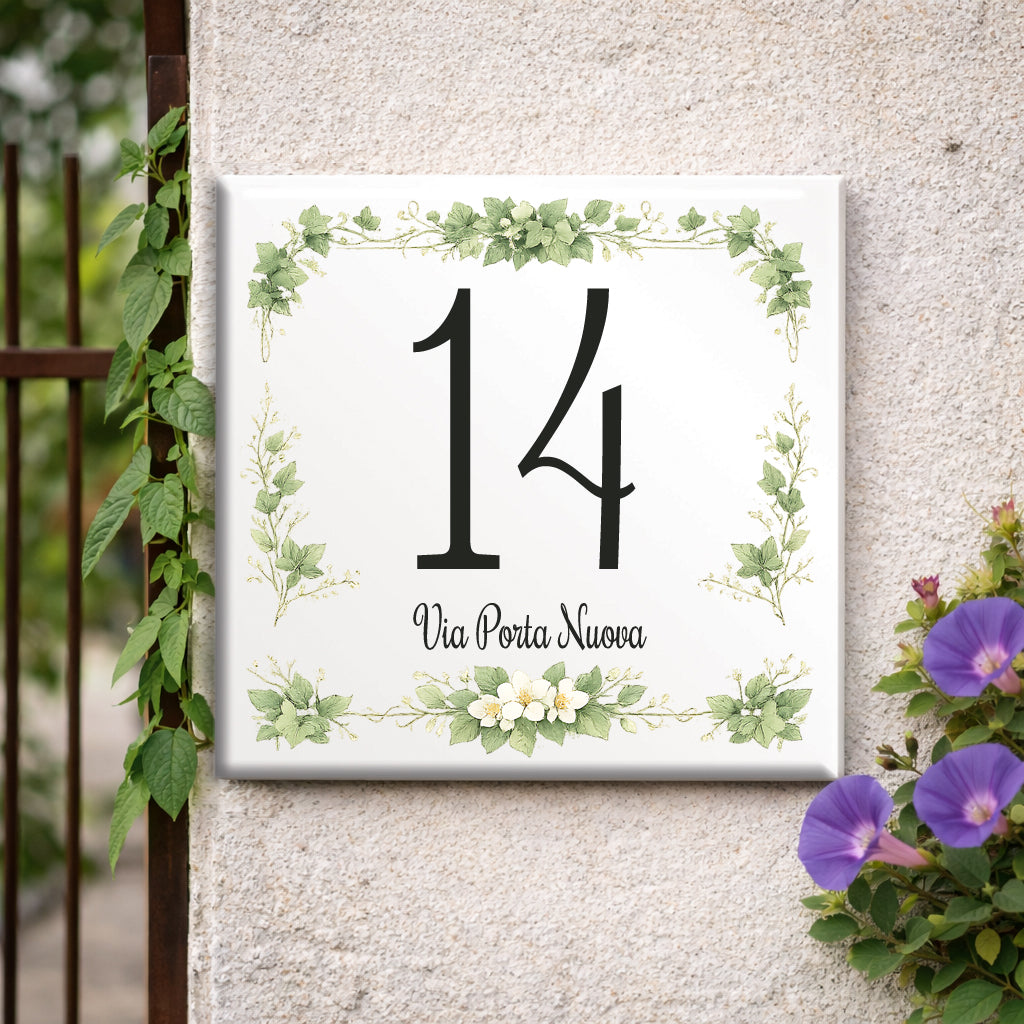 Numero Civico Personalizzato 15x15 cm – numero civico con fiori | Targa ingresso | numero civico con indirizzo C61