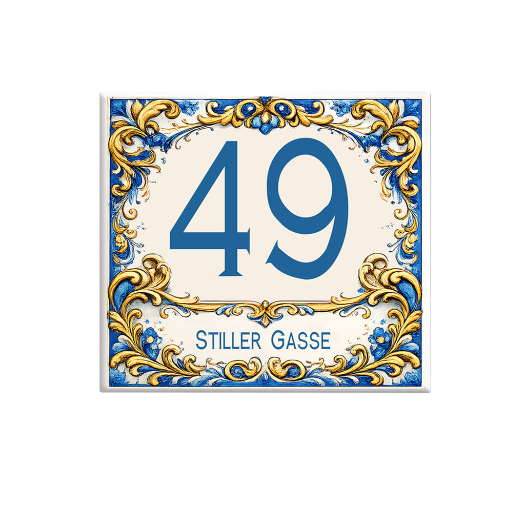 Numero Civico Personalizzato in Ceramica 15x15 cm – Targa Casa Maiolica Blu Oro – Handmade Italy  P1