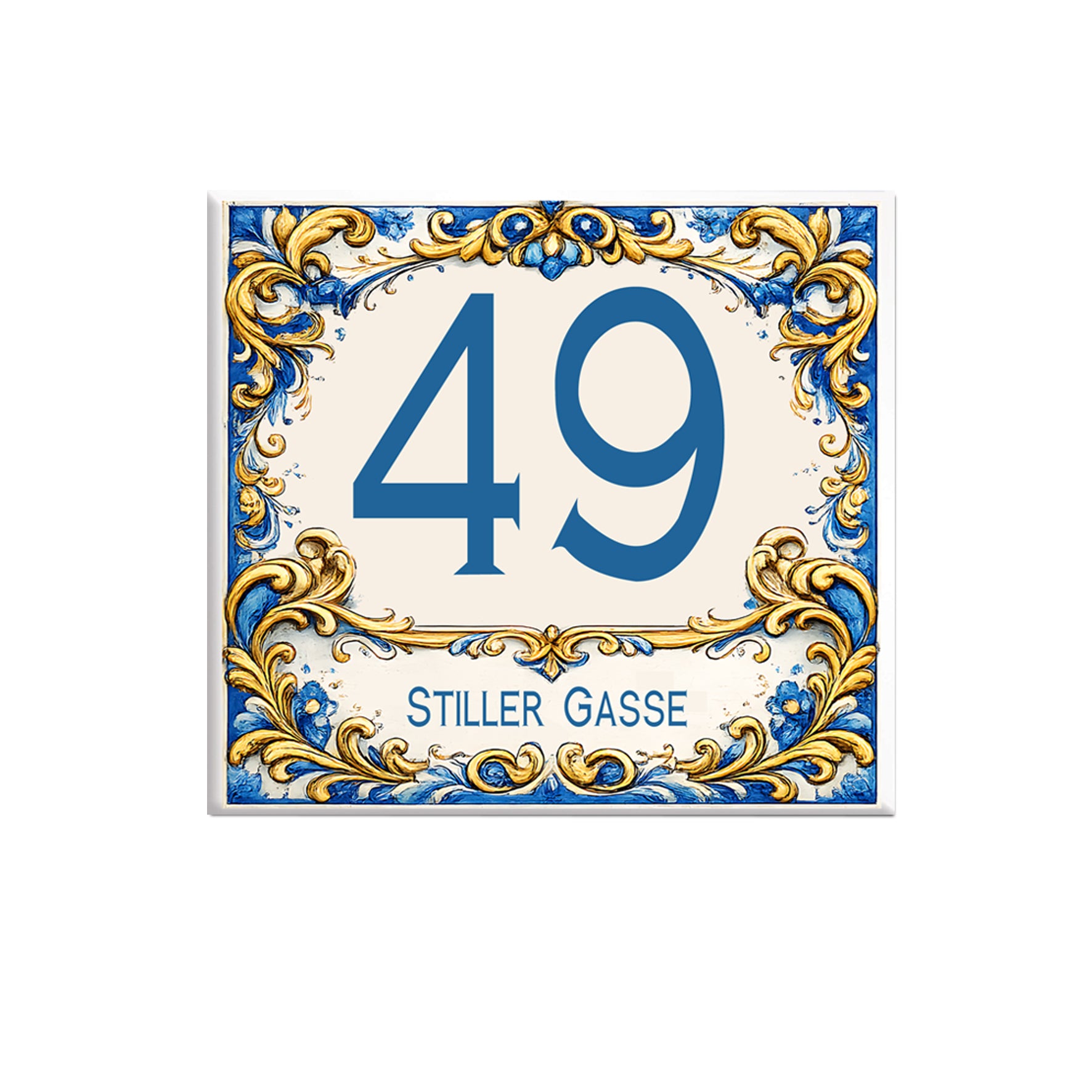 Numero Civico Personalizzato in Ceramica 15x15 cm – Targa Casa Maiolica Blu Oro – Handmade Italy  P1