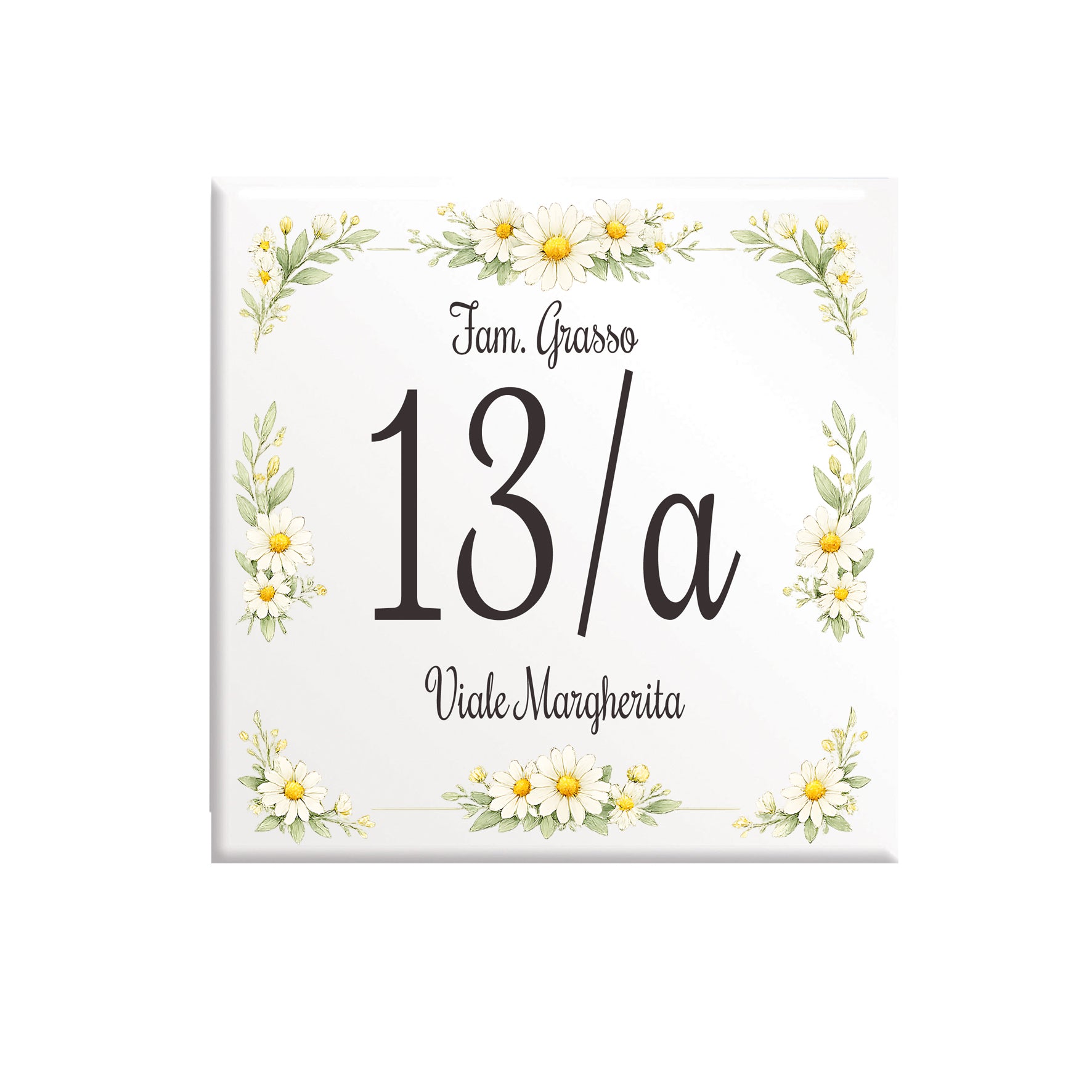 Numero Civico Personalizzato 15x15 cm – numero civico con margherite | Targa ingresso | numero civico con indirizzo C55