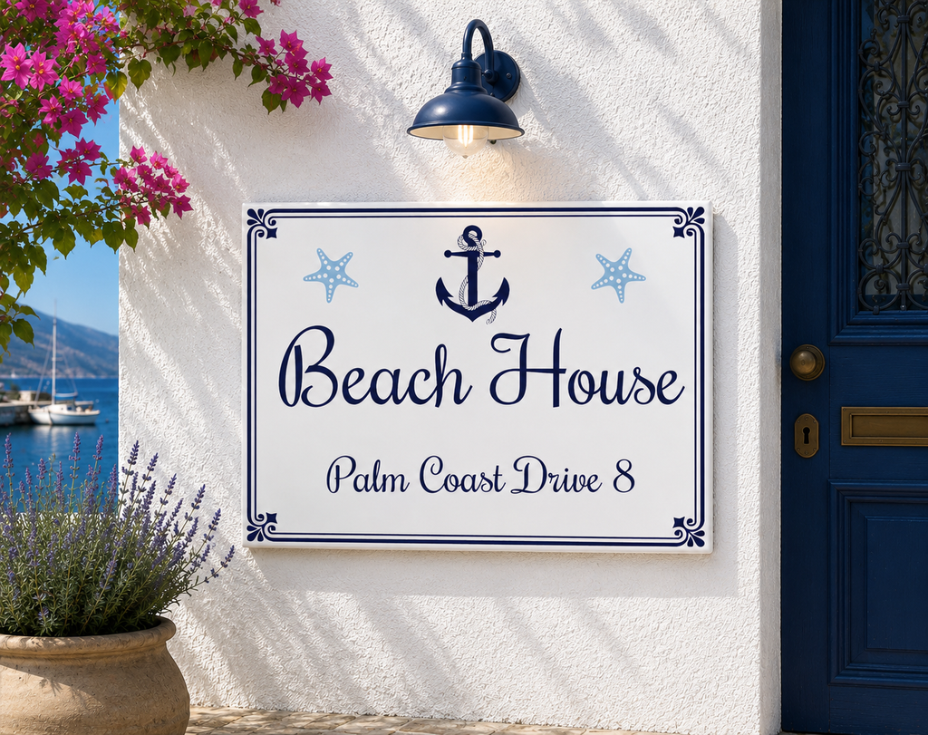 Targa Casa al Mare Personalizzata con Ancora – Ceramica 20x25 cm - S9