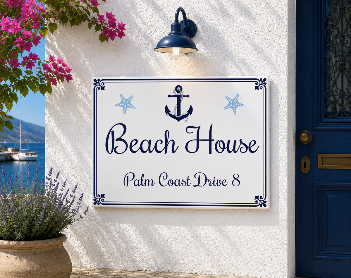Targa Casa al Mare Personalizzata con Ancora – Ceramica 20x25 cm - S9