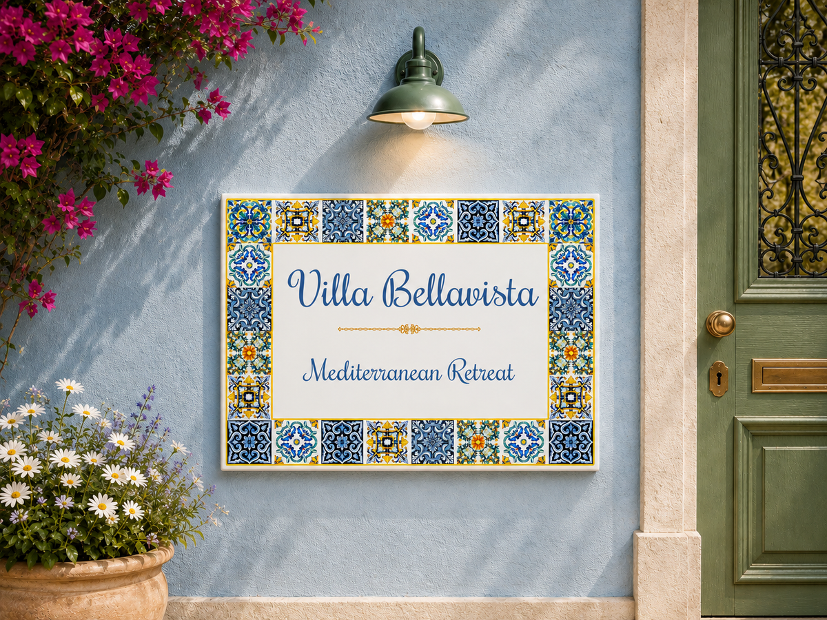 Targa Villa Personalizzata Mediterranea – Ceramica 20x25 cm