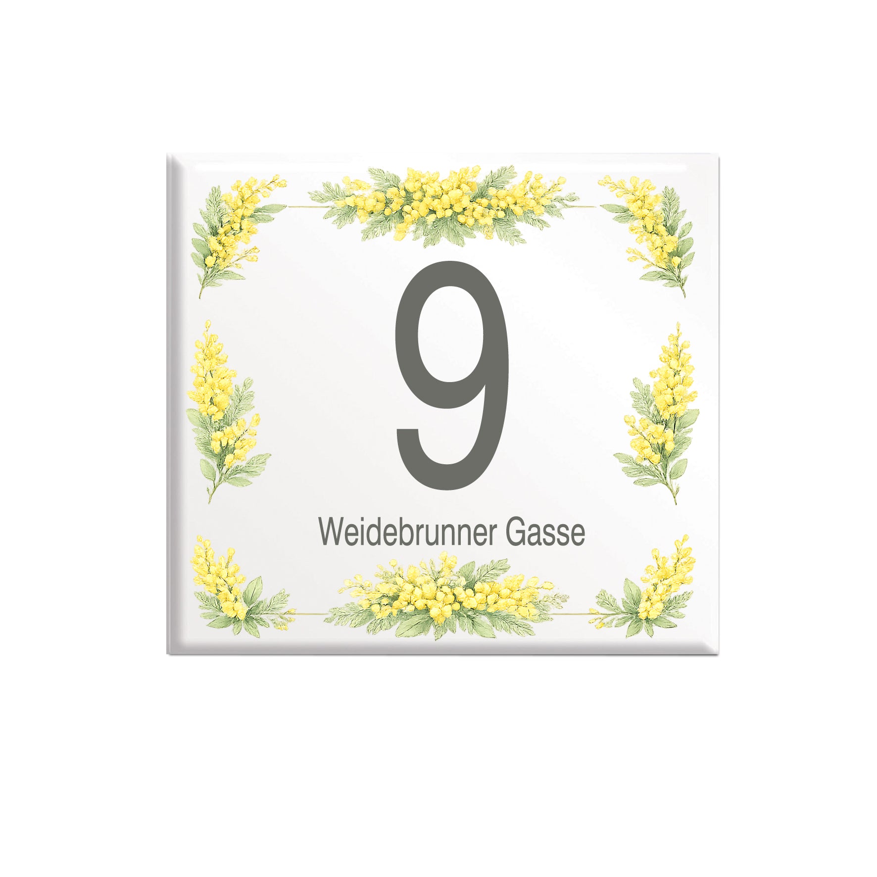 Numero Civico Personalizzato 15x15 cm – numero civico con mimose | Targa ingresso | numero civico con indirizzo C60