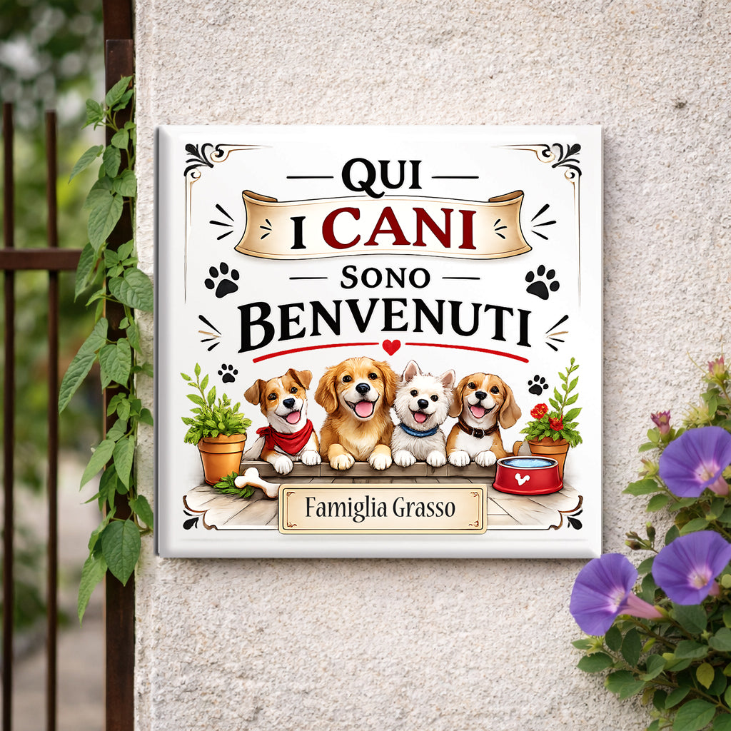 Mattonella Decorativa “Qui i Cani Sono Benvenuti” Personalizzata
