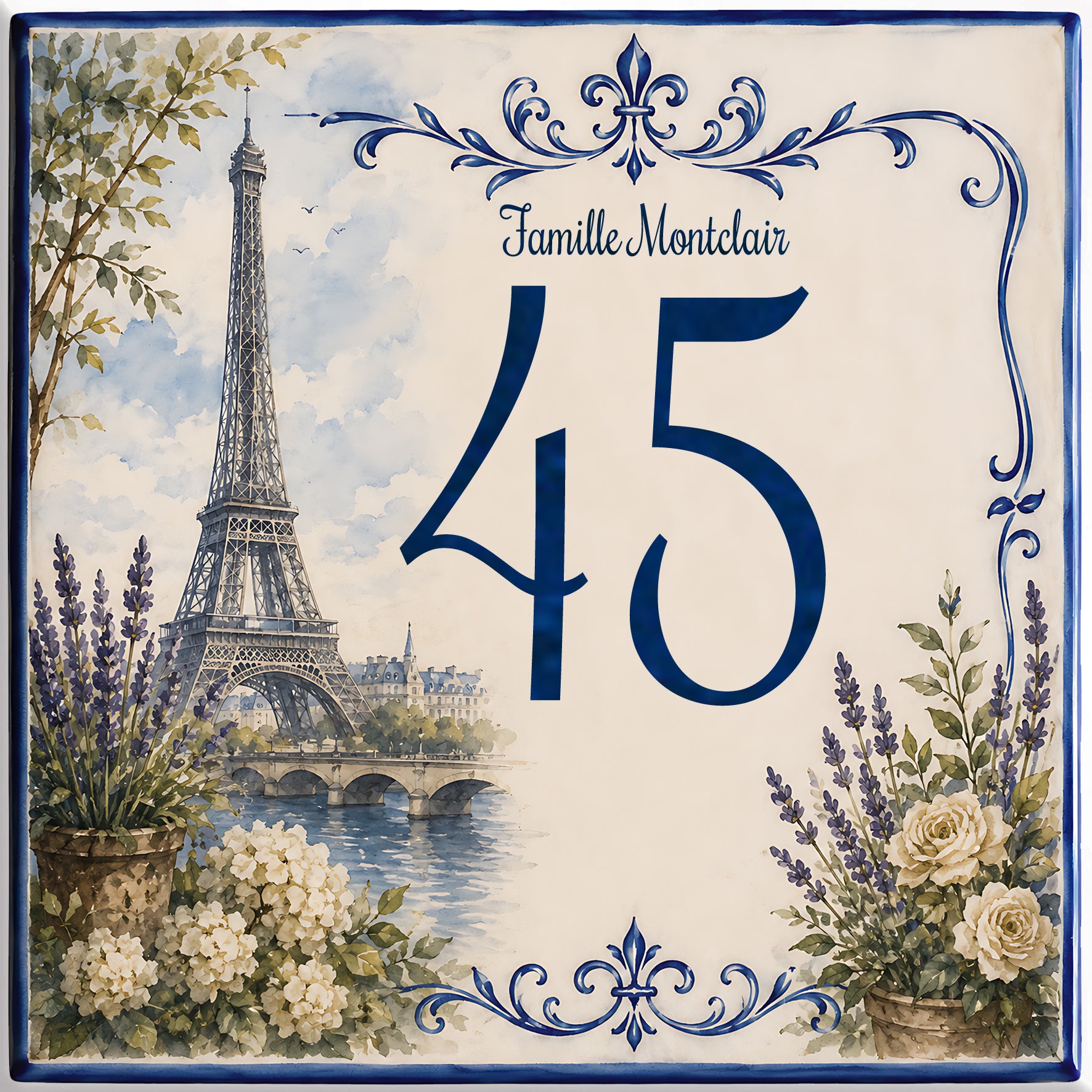 Numero Civico Personalizzato Parigi Francia 15x15 cm – Targa Casa in ceramica – Handmade Italy  P40