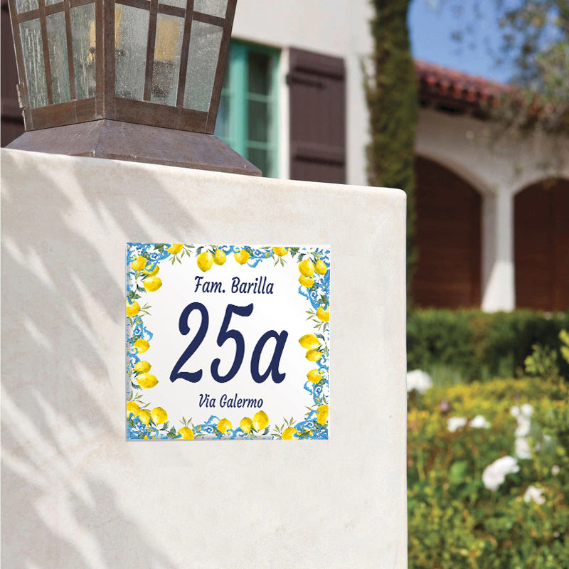 Numero Civico Personalizzato 15x15 cm – numero civico con limoni | Targa ingresso | numero civico con indirizzo C42