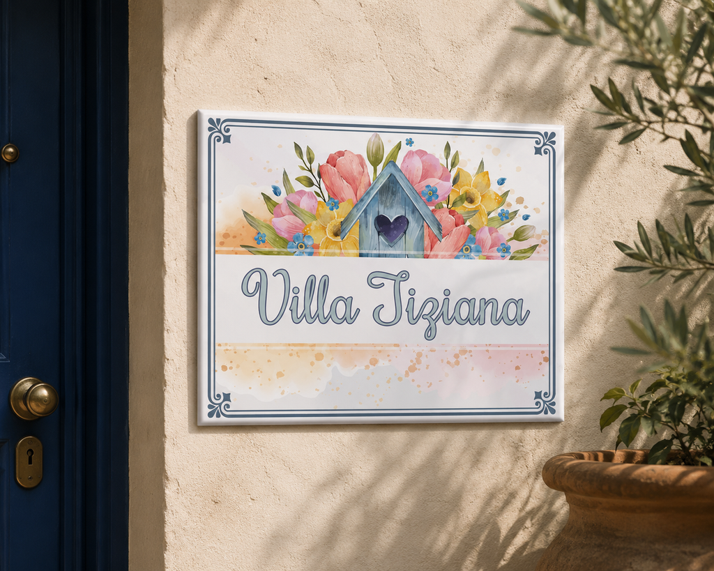 Numero Civico e Nome Villa Personalizzato su Ceramica – Targa Casa Handmade Italy 20x25 cm S2