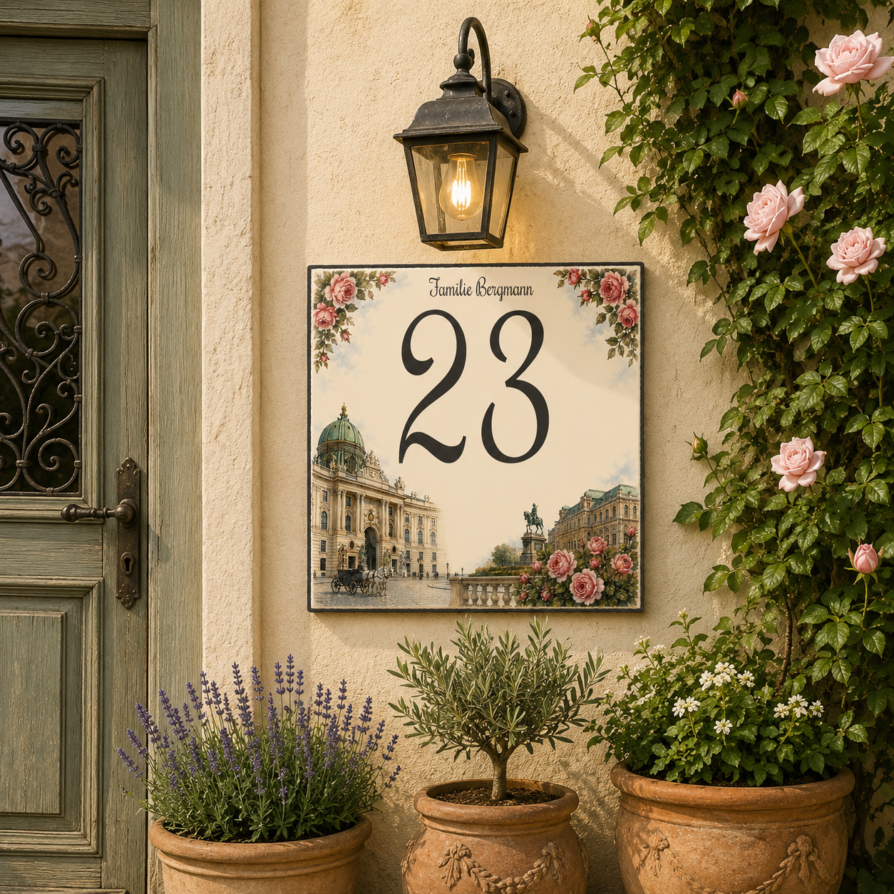 Numero Civico Personalizzato Vienna 15x15 cm – Targa Casa in ceramica – Handmade Italy  P59