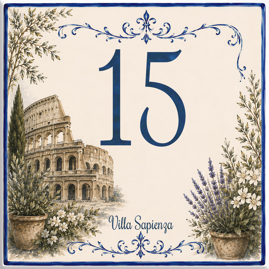 Numero Civico Personalizzato Roma Colosseo 15x15 cm – Targa Casa in ceramica – Handmade Italy  P42