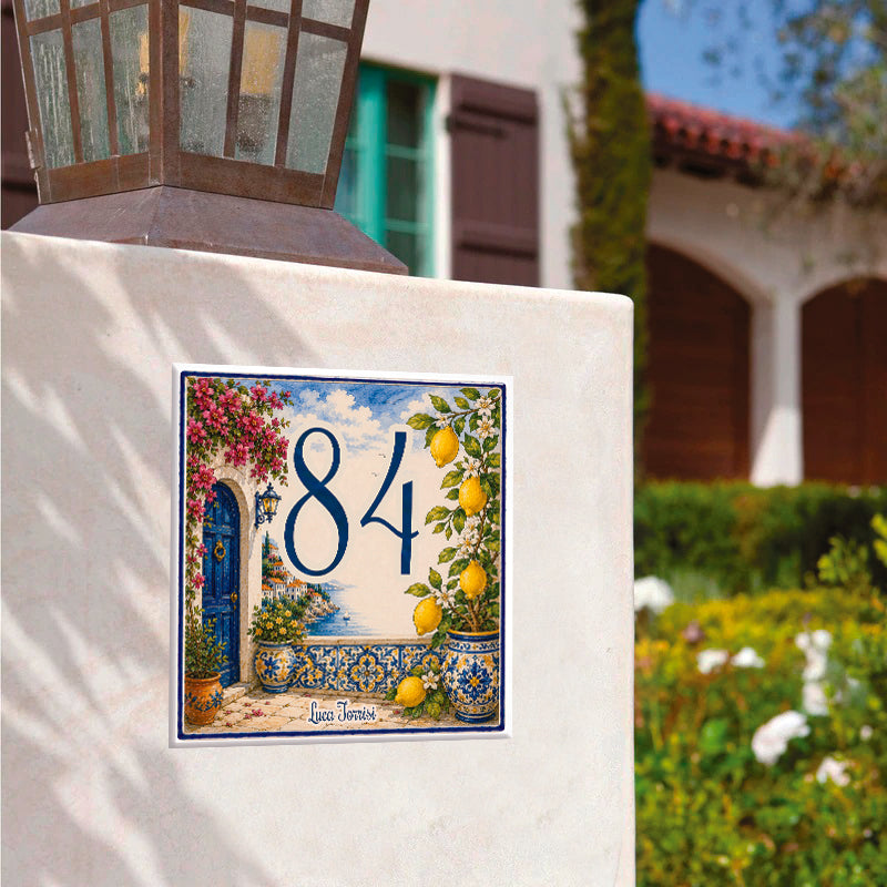 Numero Civico Personalizzato con fiori e limoni  mediterraneo – Handmade Italy  P67