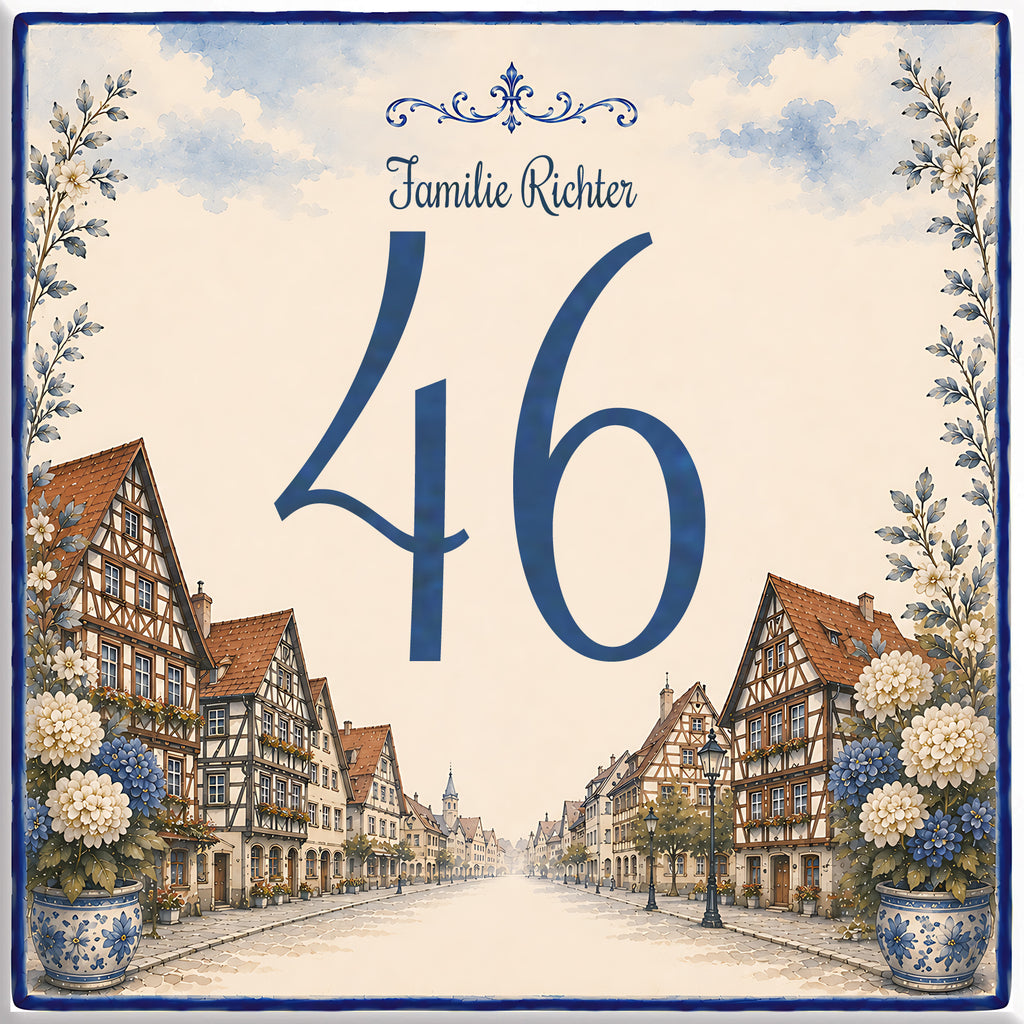 Numero Civico Personalizzato Germania case a traliccio 15x15 cm – Targa Casa in ceramica – Handmade Italy  P46