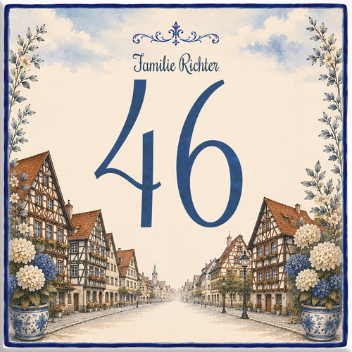 Numero Civico Personalizzato Germania case a traliccio 15x15 cm – Targa Casa in ceramica – Handmade Italy  P46