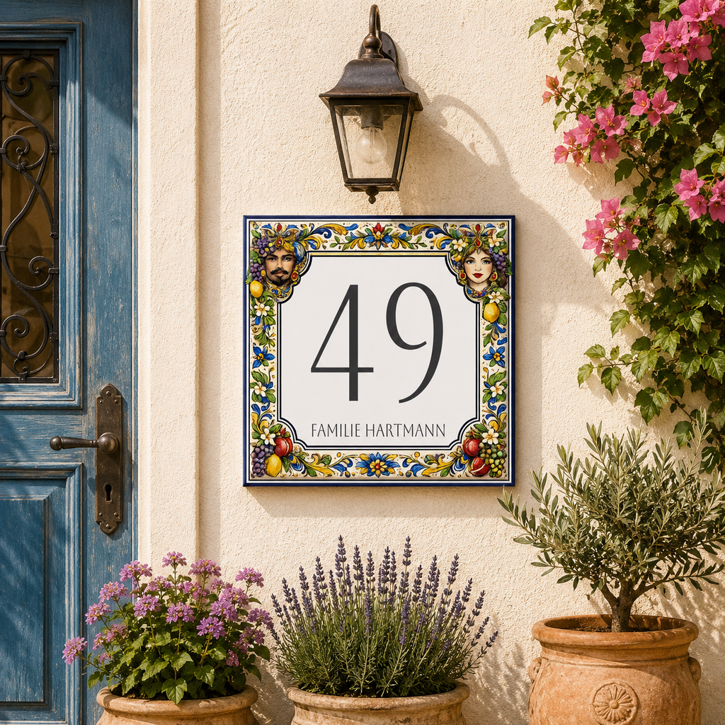 Numero Civico Personalizzato 15x15 cm – Targa Casa in ceramica – Handmade Italy  P69
