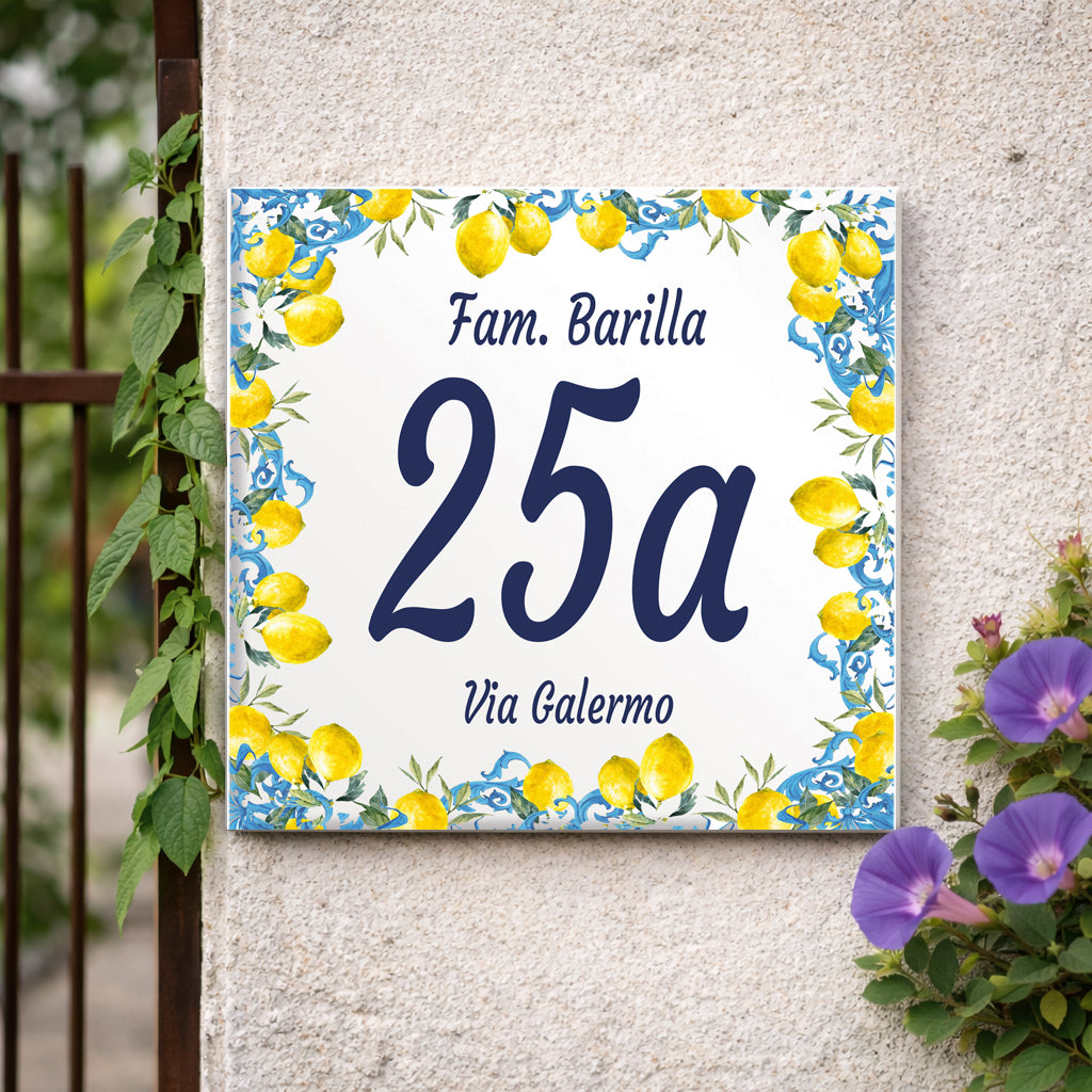 Numero Civico Personalizzato 15x15 cm – numero civico con limoni | Targa ingresso | numero civico con indirizzo C42