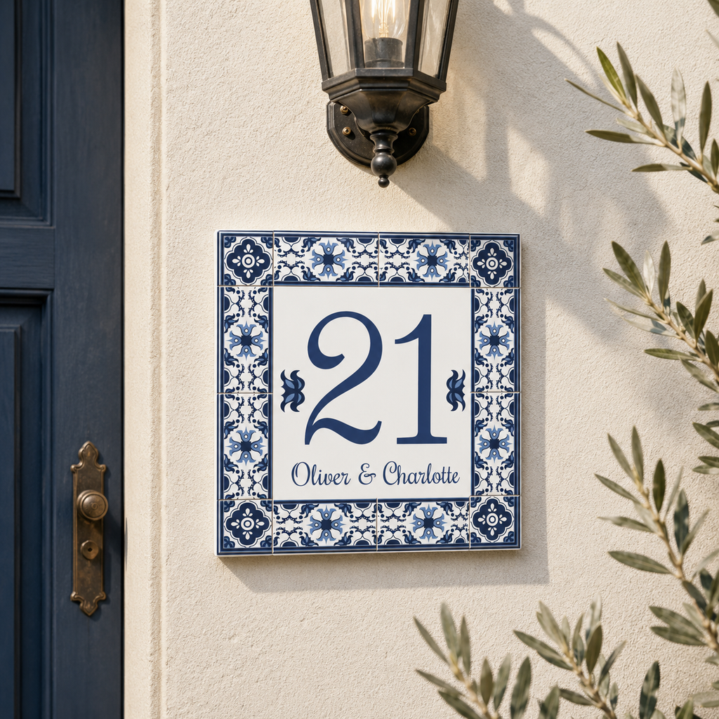 Numero Civico Personalizzato in Ceramica 15x15 cm – Targa Casa in ceramica – Handmade Italy  P32