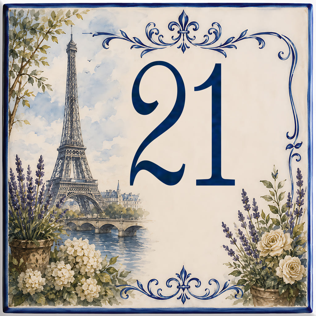 Numero Civico Personalizzato Parigi Francia 15x15 cm – Targa Casa in ceramica – Handmade Italy  P40