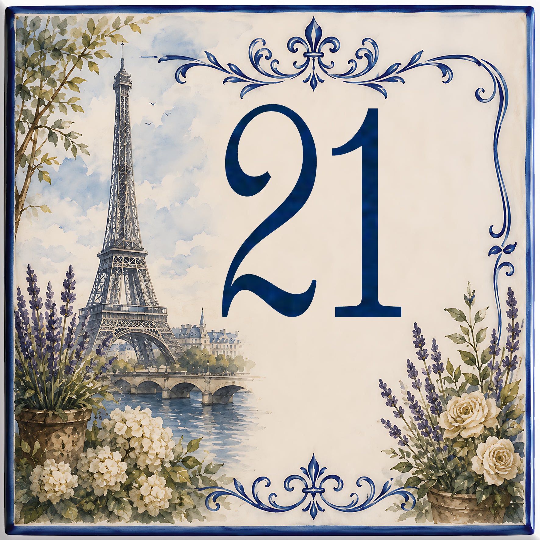 Numero Civico Personalizzato Parigi Francia 15x15 cm – Targa Casa in ceramica – Handmade Italy  P40
