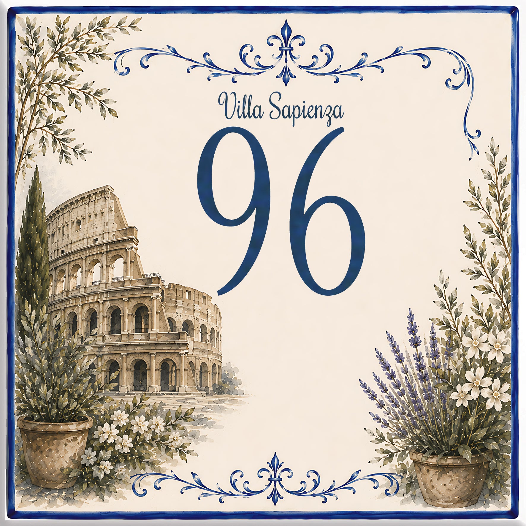 Numero Civico Personalizzato Roma Colosseo 15x15 cm – Targa Casa in ceramica – Handmade Italy  P42