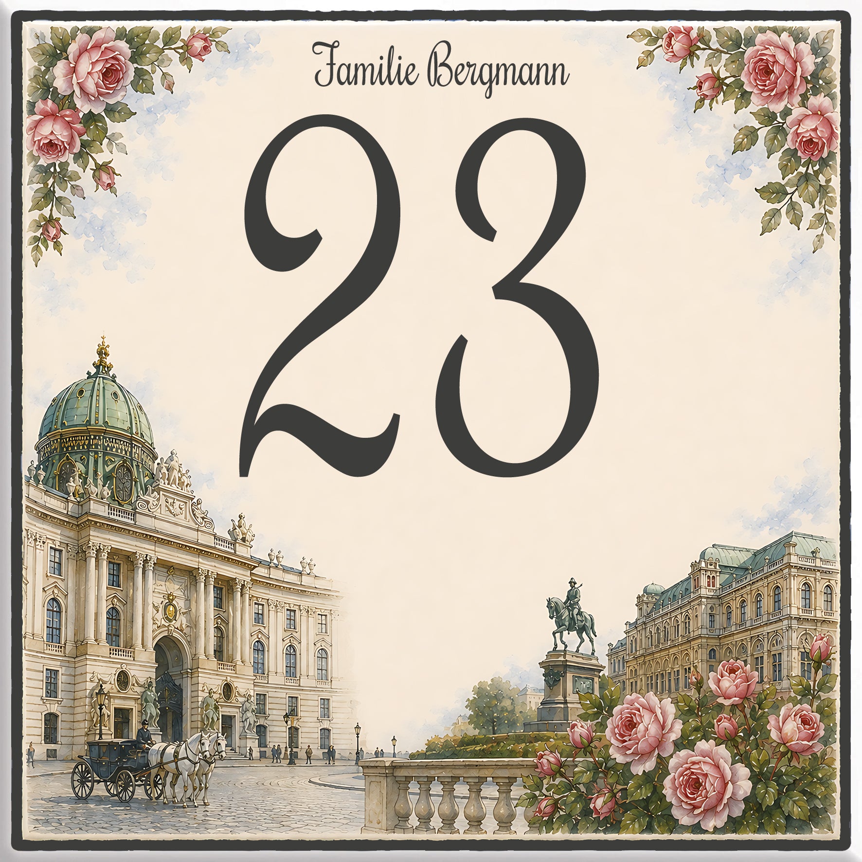 Numero Civico Personalizzato Vienna 15x15 cm – Targa Casa in ceramica – Handmade Italy  P59