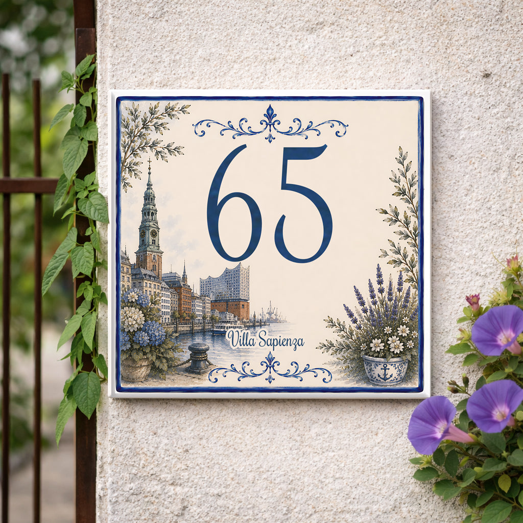 Numero Civico Personalizzato Amburgo Germania – Targa Casa in ceramica – Handmade Italy  P43