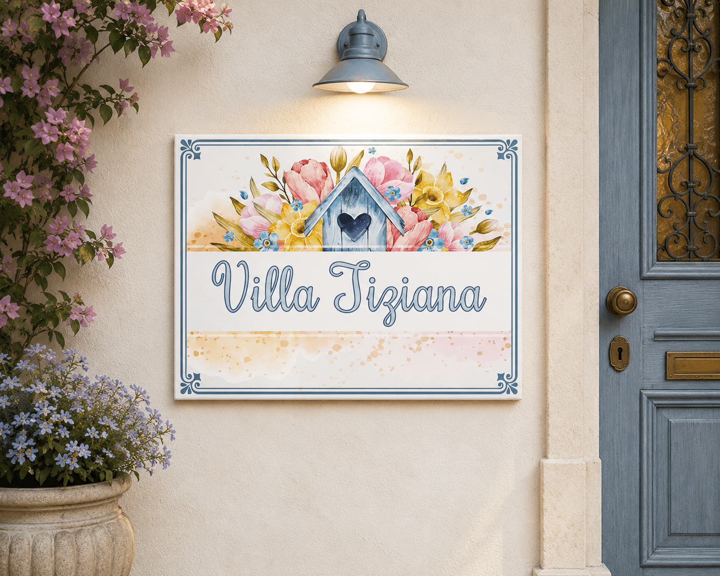Numero Civico e Nome Villa Personalizzato su Ceramica – Targa Casa Handmade Italy 20x25 cm S2