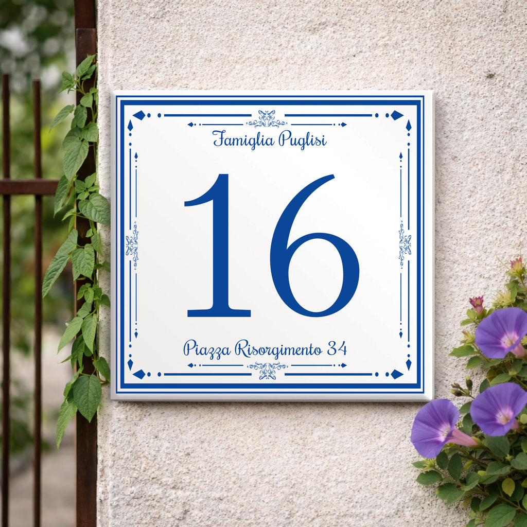 Numero Civico Personalizzato Bologna 15x15 cm – Targa in Ceramica