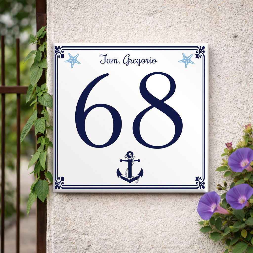 Numero Civico Personalizzato in Ceramica 15x15 cm – Targa Casa in ceramica – Handmade Italy  P7