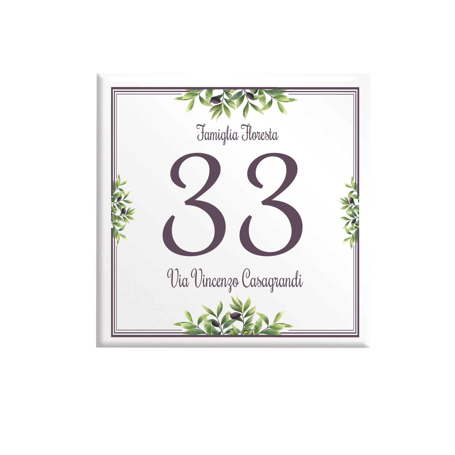 Numero Civico Personalizzato 15x15 cm – numero civico con olive | Targa ingresso | numero civico con indirizzo C43