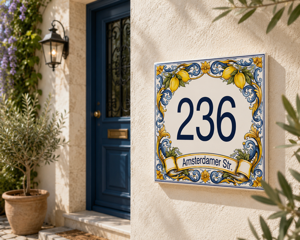 Numero Civico Personalizzato in Ceramica 15x15 cm – Targa Casa in ceramica – Handmade Italy  P6