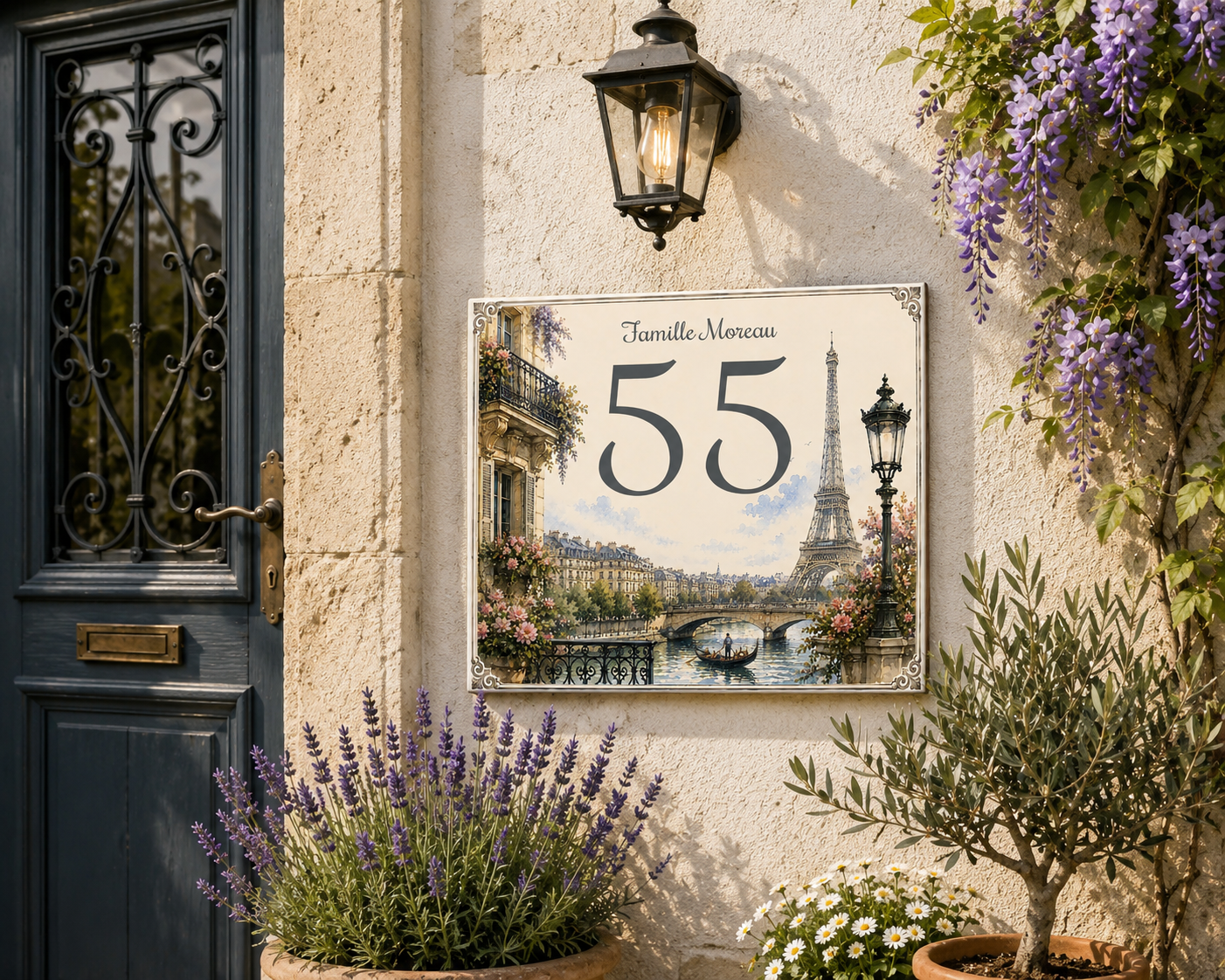 Numero Civico e Nome Villa Personalizzato su Ceramica Parigi Francia – Targa Casa Handmade Italy 20x25 cm S16