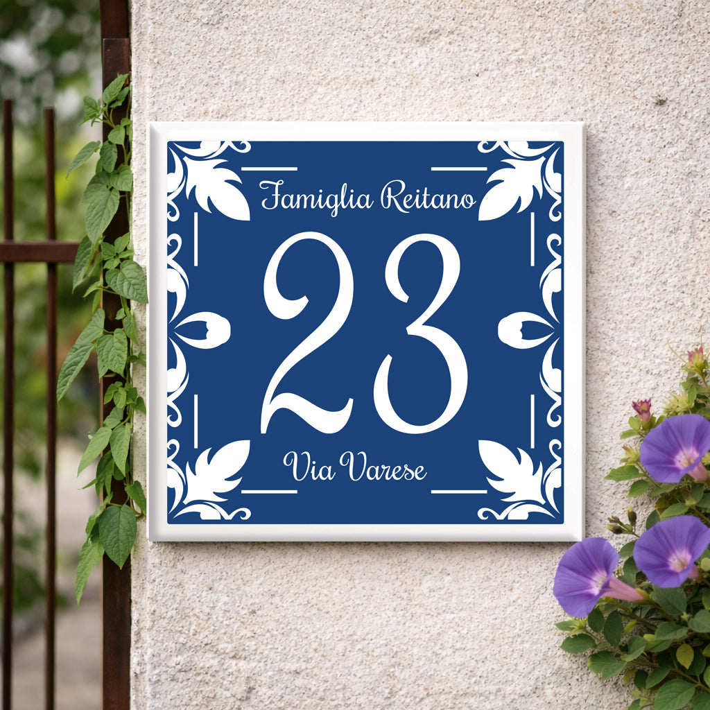 Numero Civico Personalizzato 15x15 cm – numero civico blu | Targa ingresso | numero civico con indirizzo C15