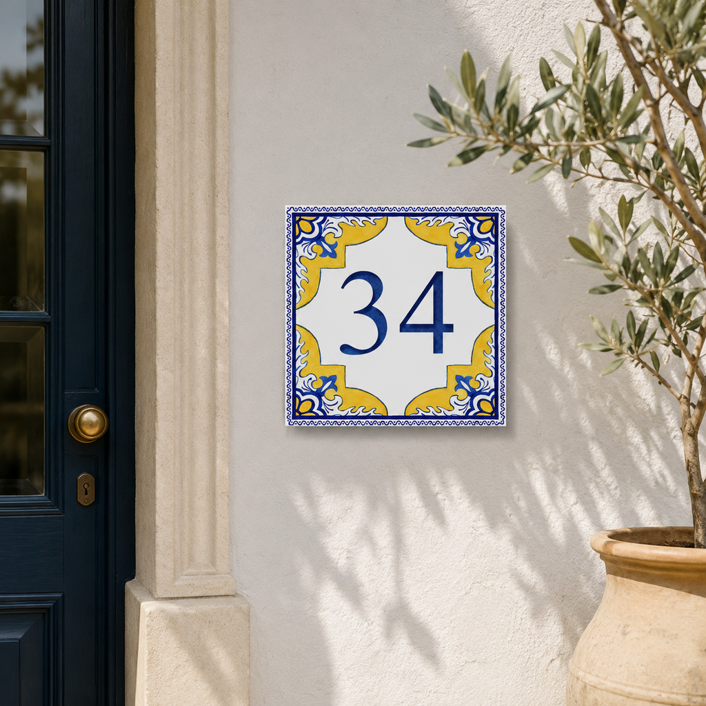 Numero Civico Personalizzato in Ceramica 15x15 cm – Targa Casa in ceramica – Handmade Italy  P26