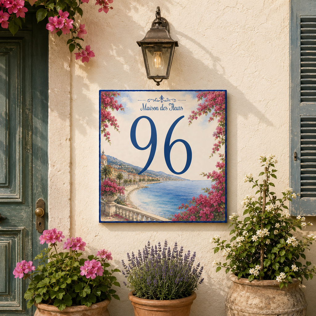 Numero Civico Personalizzato Nizza in Francia 15x15 cm – Targa Casa in ceramica – Handmade Italy  P49