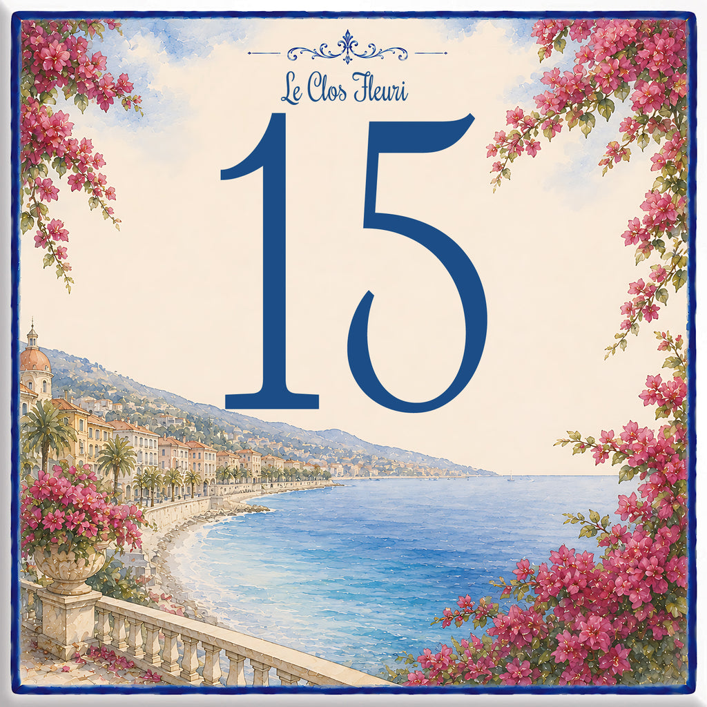 Numero Civico Personalizzato Nizza in Francia 15x15 cm – Targa Casa in ceramica – Handmade Italy  P49