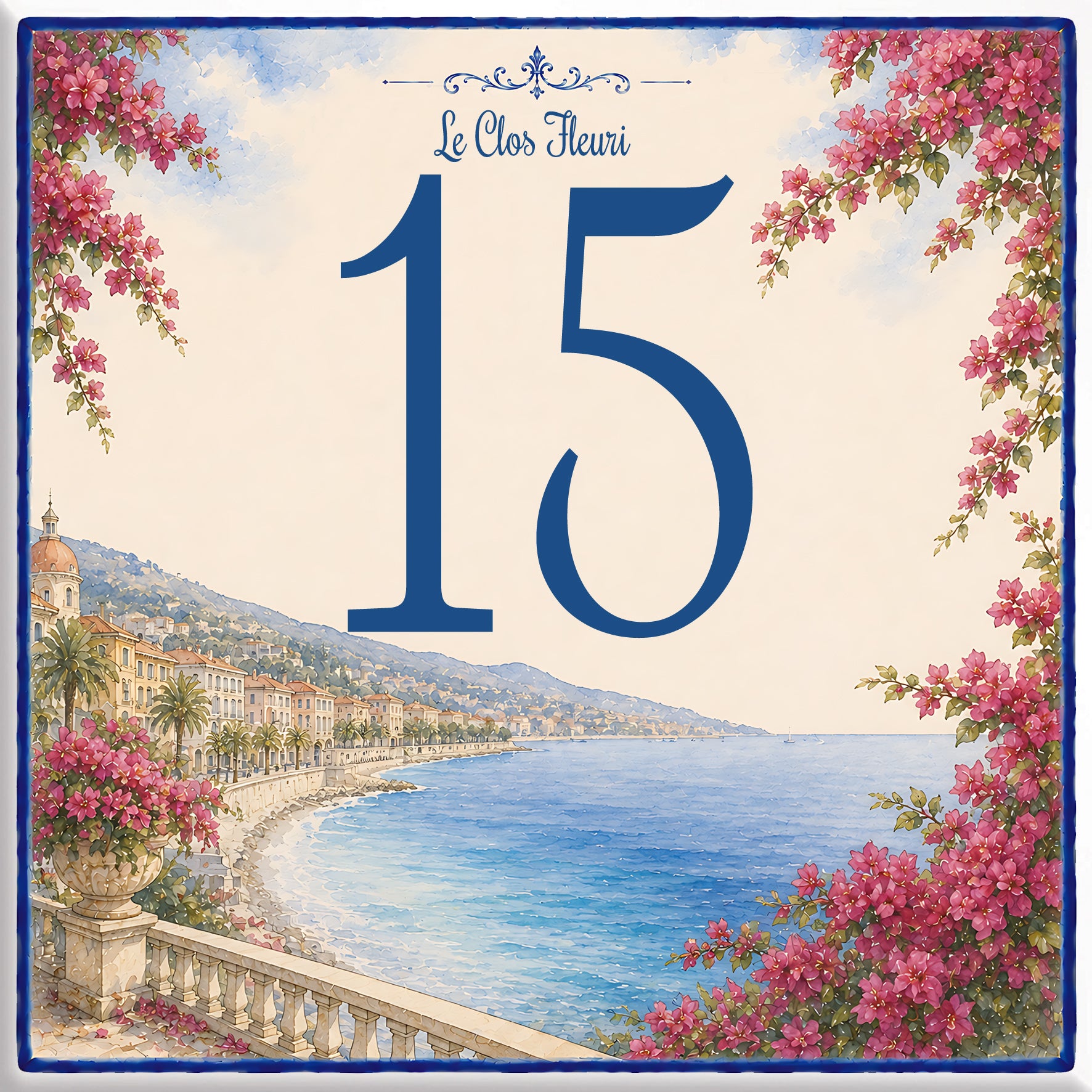 Numero Civico Personalizzato Nizza in Francia 15x15 cm – Targa Casa in ceramica – Handmade Italy  P49