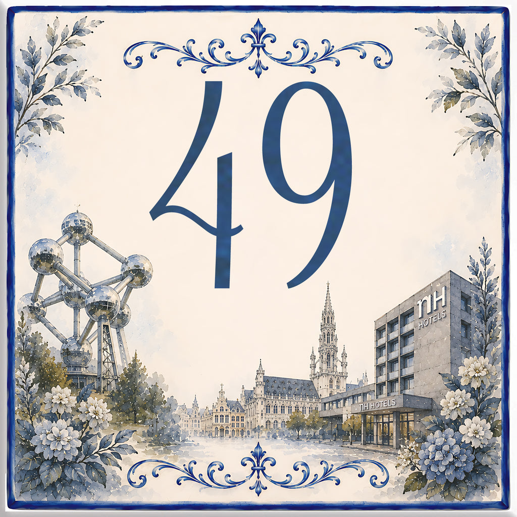 Numero Civico Personalizzato bruxelles Atomium Nh Hotels 15x15 cm – Targa Casa in ceramica – Handmade Italy  P45
