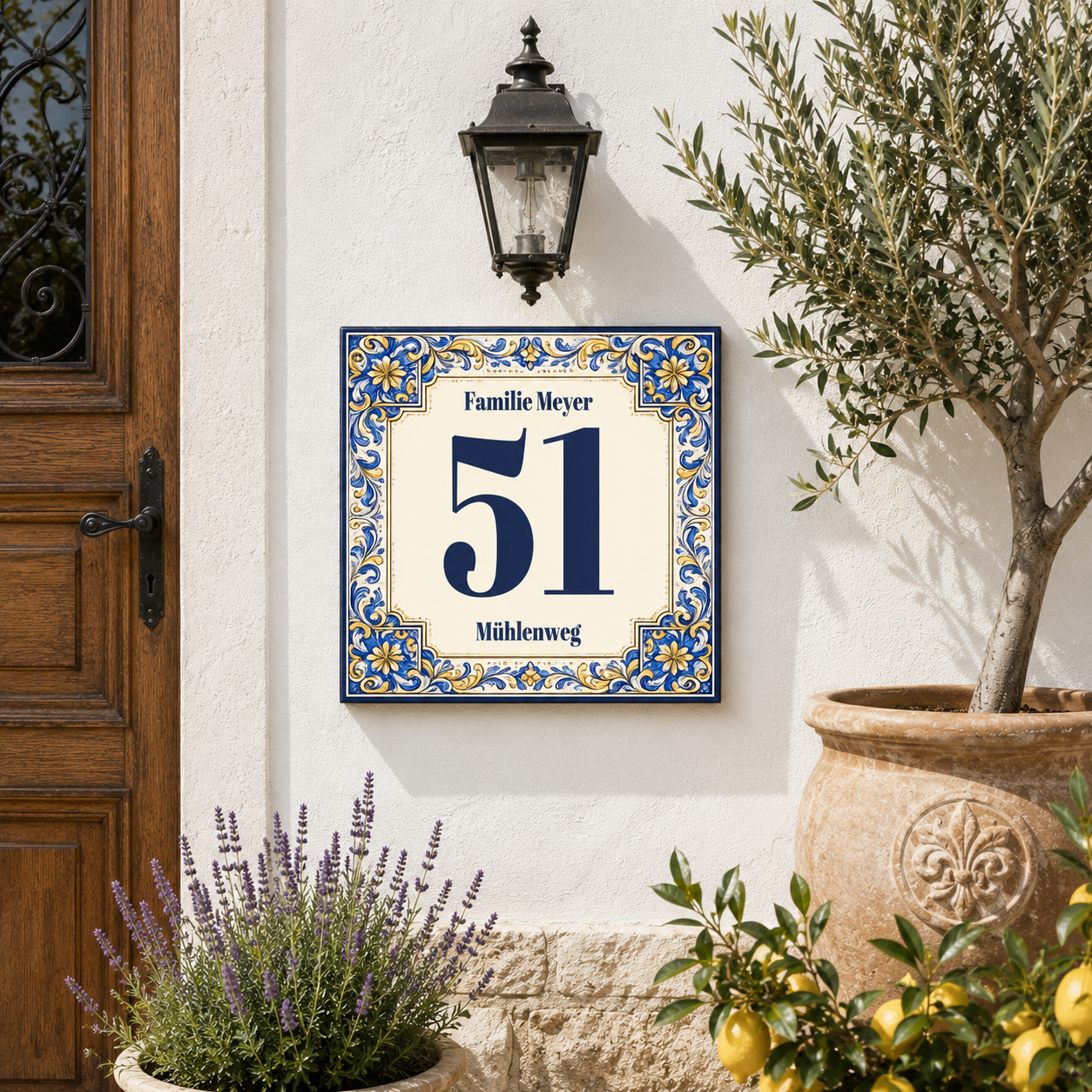 Numero Civico Personalizzato 15x15 cm – Targa Casa in ceramica – Handmade Italy P75
