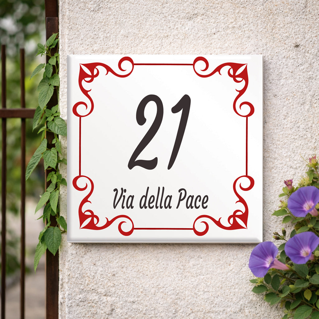 Numero Civico Personalizzato 15x15 cm – numero civico con piastrella | Targa ingresso | numero civico con indirizzo C26